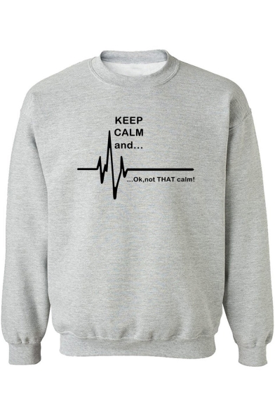 Funny Letter KEEP CALM AND Electrocardiogram Pattern Crew Neck Long Sleeve Sweatshirt