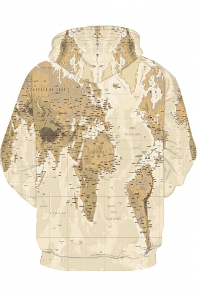 Hot Popular 3D Yellow Map Printed Long Sleeve Fitted Unisex Hoodie