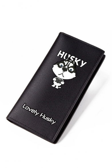Lovely Cartoon Husky Pattern Juniors' Black Wallet 9.5*18.3cm