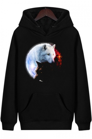 New Stylish 3D Animal Wolf Pattern Long Sleeve Unisex Relaxed Hoodie