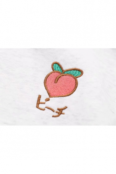 Simple Heart Patched Long Sleeve Peach Embroidered Regular Hoodie