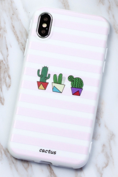 Trendy Pink Striped Cactus Printed Cute Mobile Phone Case for iPhone