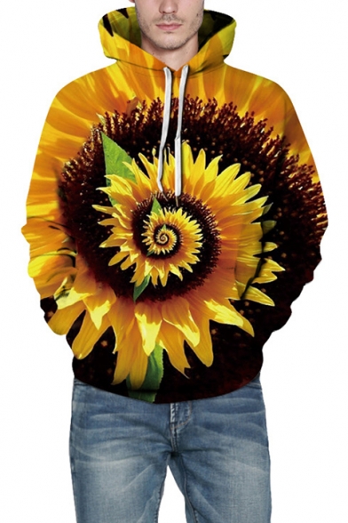 Unique 3D Yellow Sunflower Pattern Long Sleeve Loose Leisure Hoodie