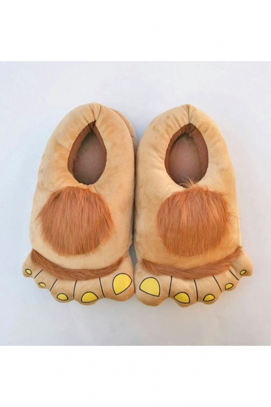 Winter's Warm Plush Lovely Animal Big Feet Unisex Brown Home Slippers