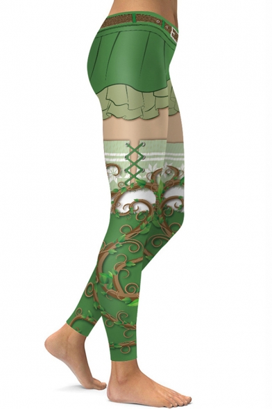 Fashion Digital Printed Green Sports Stretch Leggings