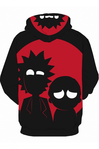 Fashion Two-Tone Black and Red 3D Cartoon Character Printed Long Sleeve Unisex Hoodie