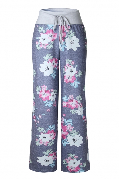 Hot Popular Floral Printed Tied Waist Loose Casual Wide Legs Pants