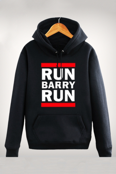 Letter RUN BARRY RUN Printed Long Sleeve Sports Fitted Hoodie
