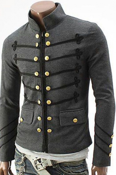 New Trendy Fashion Chinese Style Button Long Sleeve Stand Collar Slim Fitted Jacket