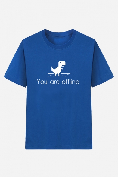 Trendy Letter YOU ARE OFFLINE Dinosaur Print Short Sleeve Pullover T-Shirt