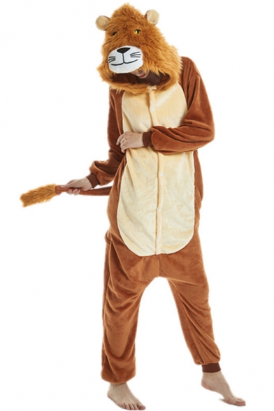 CALANTA Animal Lion Onesie Kids Unisex Onepiece Pajamas Halloween Cosplay Party Costume 