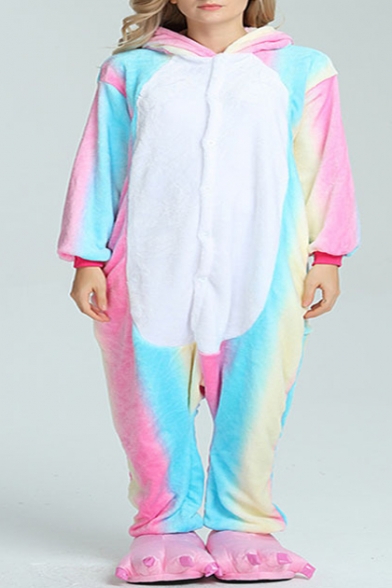 Color Block Blue Pegasus Cosplay Long Sleeve Hooded Onesie Costume Pajamas