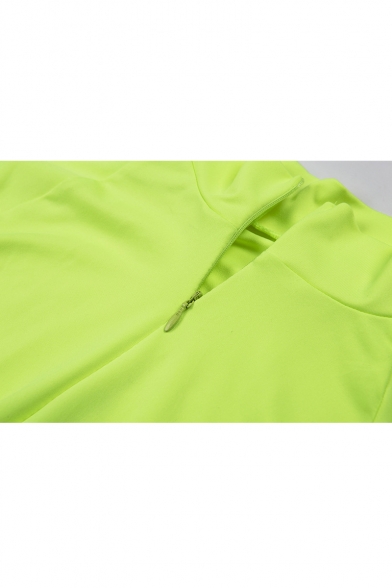 Fashion Fluorescent Color High Neck Long Sleeve Stretch Slim Rompers with Belt