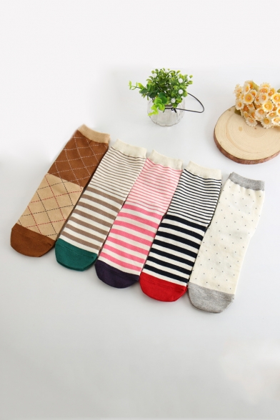 Funny Cartoon Cat Striped Printed Cotton Sox Socks of Five Pairs