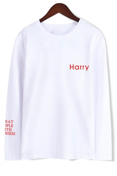 Letter HARRY STYLESTREAT PEOPLE WITH KINDNESS Printed Long Sleeve Round Neck Unisex Loose Top