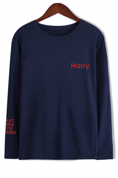 Letter HARRY STYLESTREAT PEOPLE WITH KINDNESS Printed Long Sleeve Round Neck Unisex Loose Top