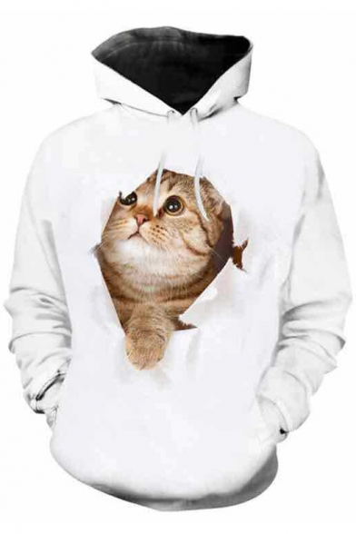 

Lovely 3D Yellow Cat Printed Loose Leisure Sports White Hoodie, LC493313