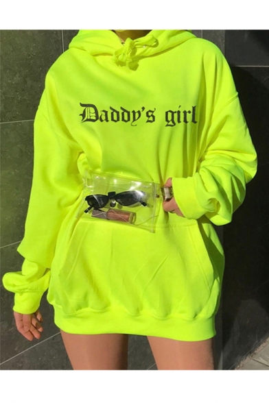 Popular DADDY'S GIRL Letter Long Sleeve Oversized Fluorescent Green Hoodie