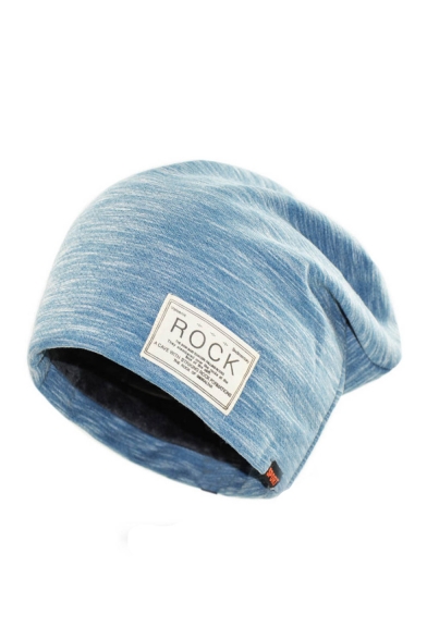 ROCK Letter Logo Patched Double Layered Beanie