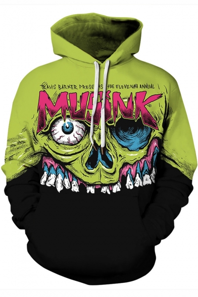 3D Skull Pattern Long Sleeve New Arrival Green Hoodie for Couple