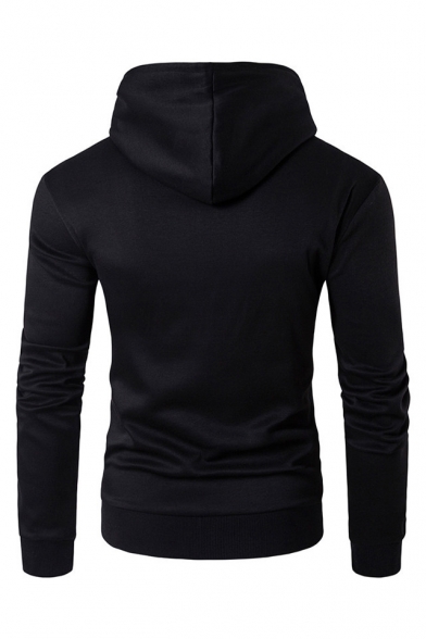 Hooded Long Sleeve Trendy PU Patched Slim Fitted Black Zip Up Coat
