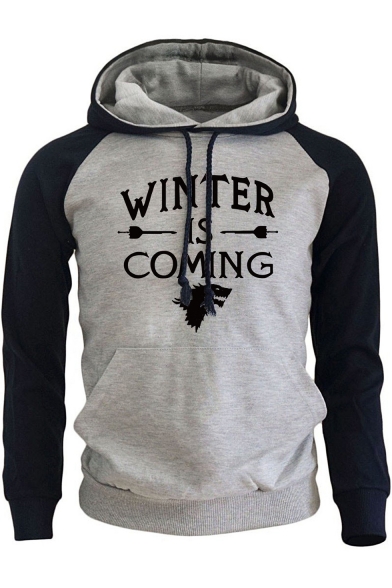 New Fashion Letter WINTER IS COMING Printed Colorblock Men's Hoodie