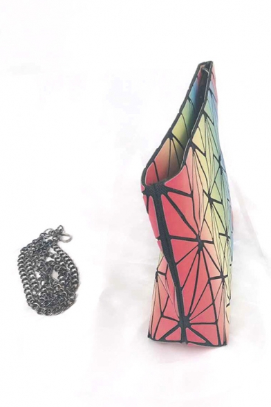 New Stylish Ombre Colorblock Diamond Printed Folding Chain Crossbody Bag