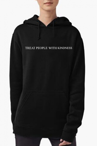 Simple Letter TREAT PEOPLE WITH KINDNESS Printed Long Sleeve Slim Hoodie for Girls