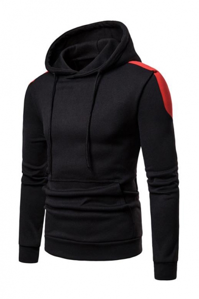 Trendy Color Block Patched Shoulder Long Sleeve Slim Fitted Hoodie