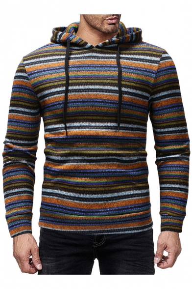 Winter's Fashionable Striped Print Long Sleeve Slim Fitted Hoodie for Men
