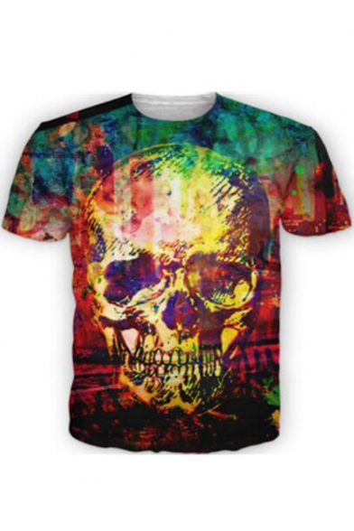 3D Tie Dye Skull Printed Crew Neck Short Sleeve T-Shirt for Couple
