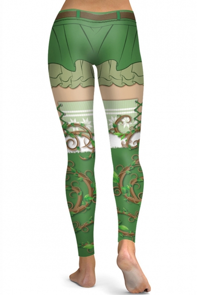 Fashion Digital Printed Green Sports Stretch Leggings
