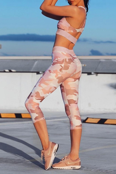 Fashion Pink 3D Printed Tank Top Cropped Pants Sports Yoga Co-ords for Women