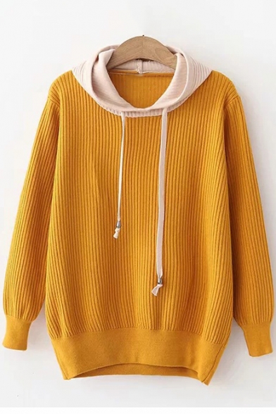Fashion Two-Tone Long Sleeve Hooded Regular Fit Sweater