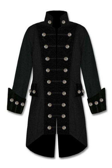 Men's Vintage Cosplay Costume Stand Collar Long Sleeve Colorblock Double Breasted Trench Coat