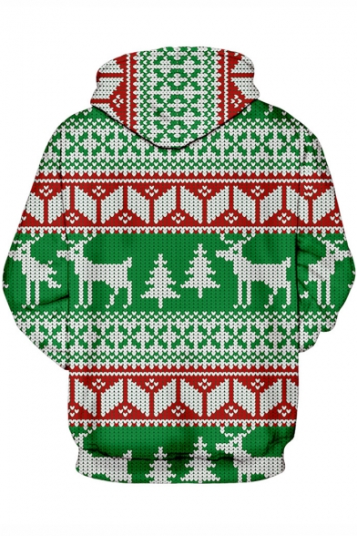 New Arrival 3D Christmas Cartoon Animal Printed Green Hoodie