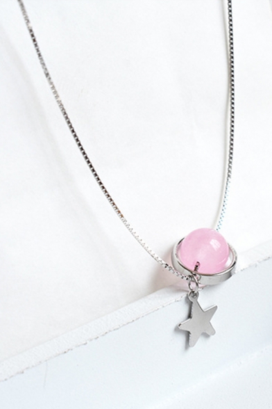 Stylish Star Embellished Crystal Silver Chain Necklace