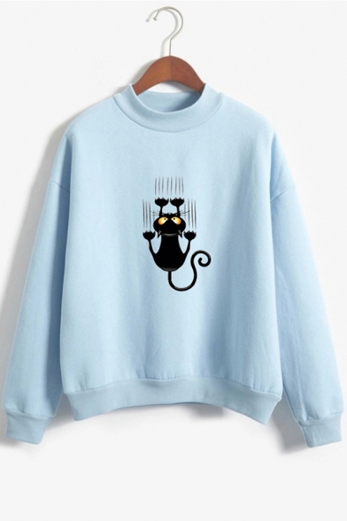 Autumn's New Arrival Crew Neck Long Sleeve Cat Printed Sweatshirt
