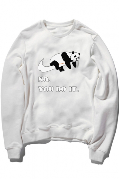 Fashion Letter NO YOU DO IT Panda Printed Crew Neck Long Sleeve Cotton Sweatshirt
