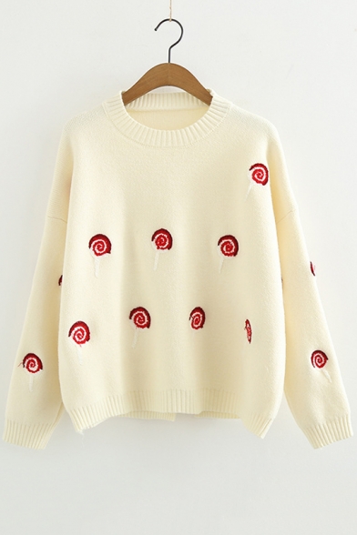 Fashion Pattern Round Neck Long Sleeve Winter's Cozy Casual Beige Sweater