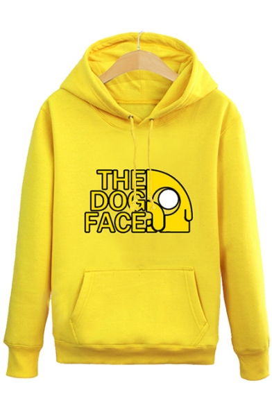 Funny Cartoon Letter THE DOG FACE Printed Long Sleeve Fitted Hoodie for Guys