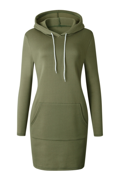 Women's New Stylish Long Sleeve Basic Solid Mini Bodycon Hoodie Dress