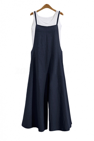 Casual Loose Fit Wide Legs Basic Solid Jumpsuits for Women