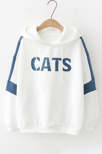 CATS Letter Pattern Fashion Two-Tone Color Block Loose Leisure Hoodie