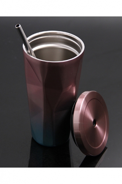 Ombre Diamond Printed Stainless Steel Coffee Cup with Straw of 500ml