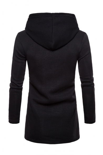 Men's Autumn Fashion Solid Long Sleeve Zip Embellished Open Front Hoodie