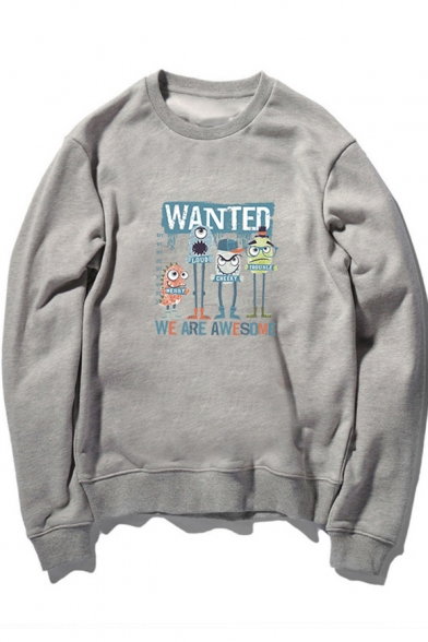 New Arrival WANTED WE ARE AWESOME Letter Cartoon Printed Long Sleeve Sweatshirt