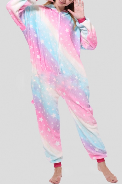 Pink and Blue Star Printed Pegasus Cosplay Unisex Fleece Onesie Pajamas