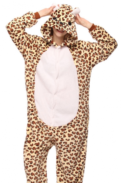 Unisex Coral Fleece Leopard Cosplay Carnival Onesie Pajamas for Adult