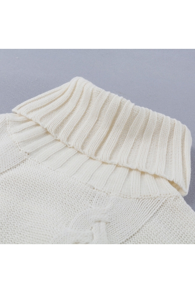 Women's Turtle Neck Long Sleeve White Cable Knitted Sweater
